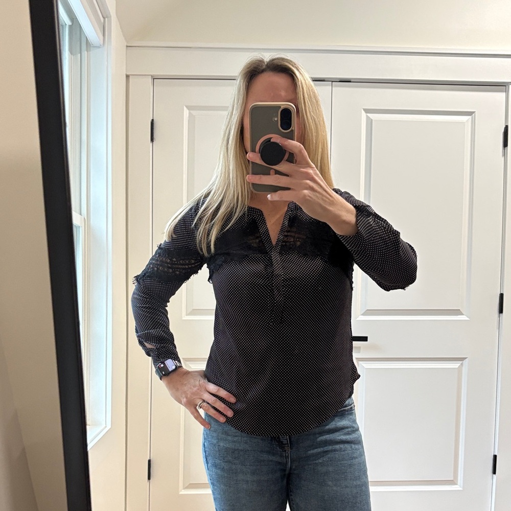 Ann Taylor Black Blouse with White Dots